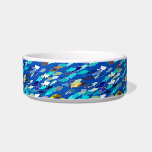 School of fish, dark blue, white, turquoise bowl