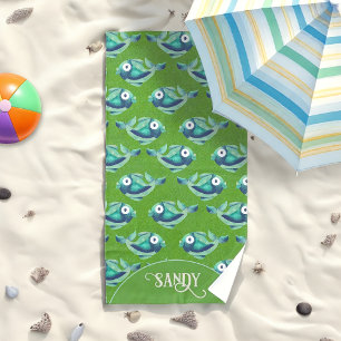 School of fish green beach towel
