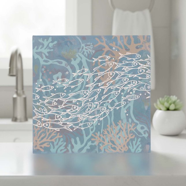 School of Fish in Coral Blue ID1198 Ceramic Tile (Creator Uploaded)