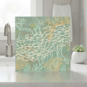 School of Fish in Coral Green ID1198 Ceramic Tile