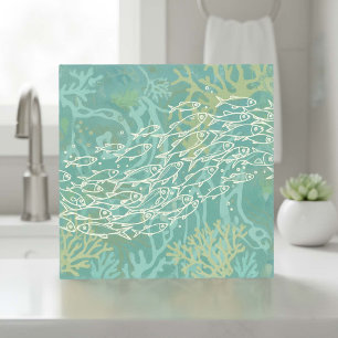 School of Fish in Coral Teal ID1198 Ceramic Tile