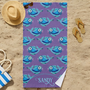 School of fish purple  beach towel
