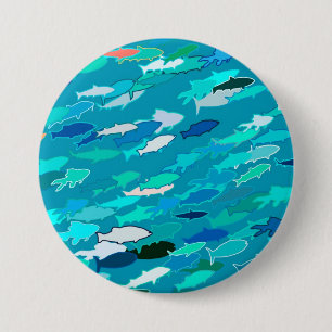 School of Fish, Turquoise, Blue and Aqua 7.5 Cm Round Badge