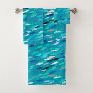 School of Fish, Turquoise,  Blue and Aqua  Bath Towel Set
