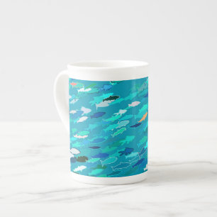 School of Fish, Turquoise, Blue and Aqua Bone China Mug