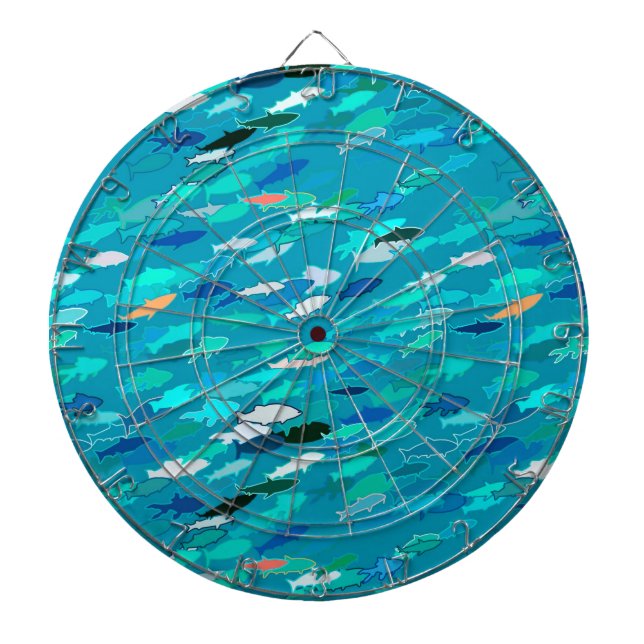 School of Fish, Turquoise,  Blue and Aqua  Dartboard (Front)