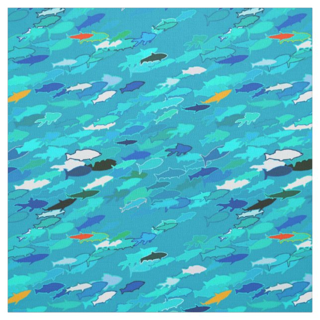 School of Fish, Turquoise,  Blue and Aqua  Fabric (Swatch)