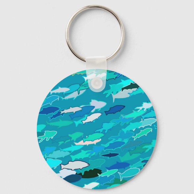 School of Fish, Turquoise,  Blue and Aqua  Key Ring (Front)