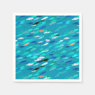 School of Fish, Turquoise, Blue and Aqua Napkin