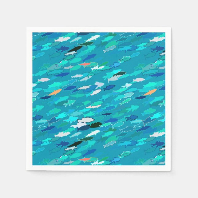 School of Fish, Turquoise,  Blue and Aqua  Napkin (Front)