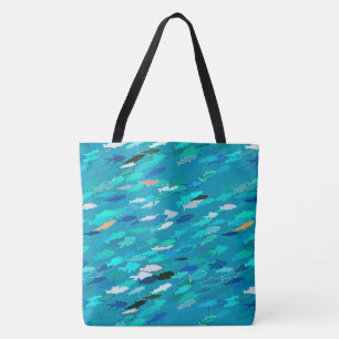 School of Fish, Turquoise,  Blue and Aqua  Tote Bag