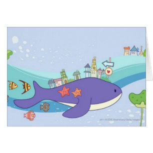 School of fishes swimming in underwater town
