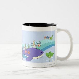 School of fishes swimming in underwater town Two-Tone coffee mug