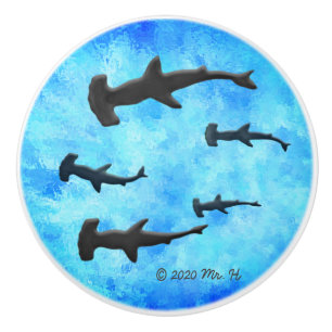 School of Hammerhead Sharks in Silhouette Ceramic Knob