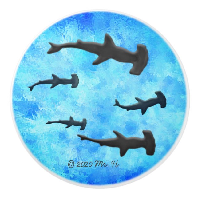 School of Hammerhead Sharks in Silhouette Ceramic Knob (Front)