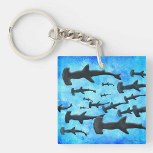 School of Hammerhead Sharks in Silhouette Key Ring