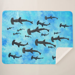 School of Hammerhead Sharks in Silhouette Sherpa Blanket
