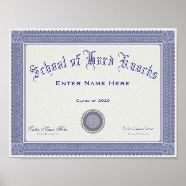 School of Hard Knocks Diploma Poster (Front)