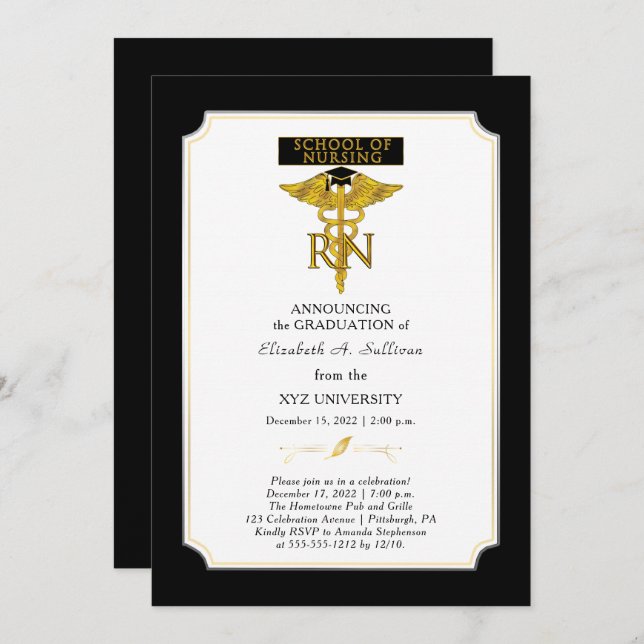 School of Nursing Nurse RN Graduation Invitation (Front/Back)
