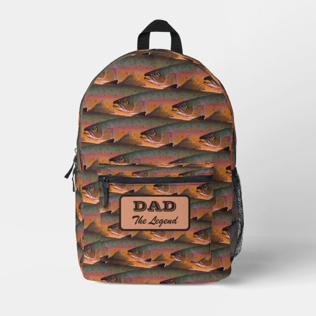 School of Rainbow Trout Pattern Dad the Legend  Printed Backpack (Front)