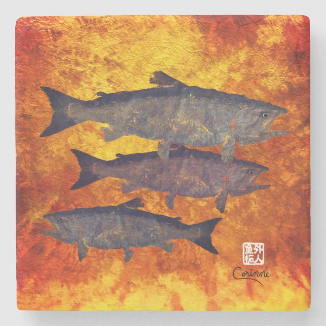 School of Salmon - Marble Coaster (Front)