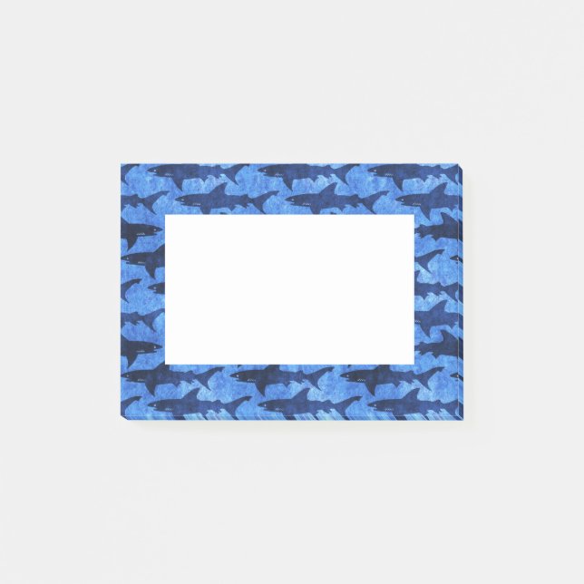 School of Sharks Blue Pattern Post-it Notes (Front)