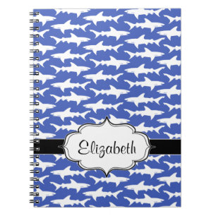 School of Sharks Funny Blue and White Notebook