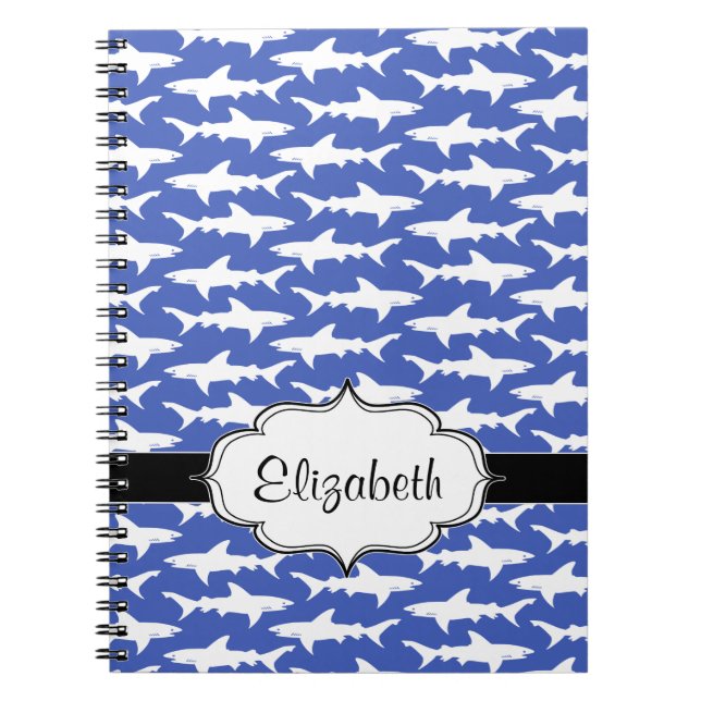 School of Sharks Funny Blue and White Notebook (Front)