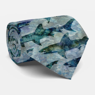 School of Sharks in Watery Blue Tie