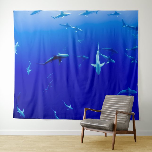 SCHOOL of SHARKS PHOTO-BACKDROP Tapestry (In Situ (Horizontal))