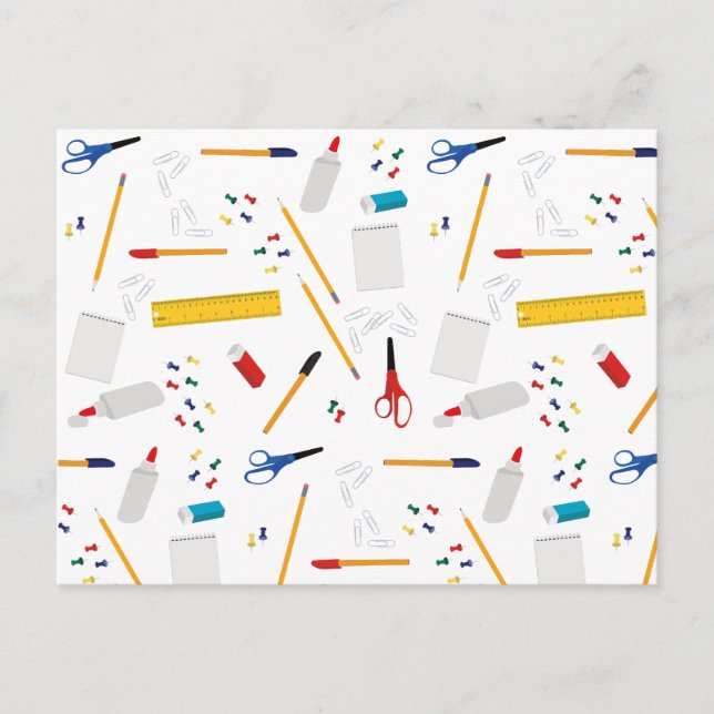 School Office & Crafts Supplies Pattern Holiday Postcard (Front)