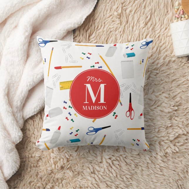 School Office & Crafts Supplies Pattern Monogram Cushion (Blanket)