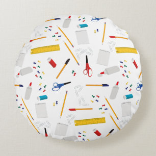 School Office & Crafts Supplies Pattern Round Cushion