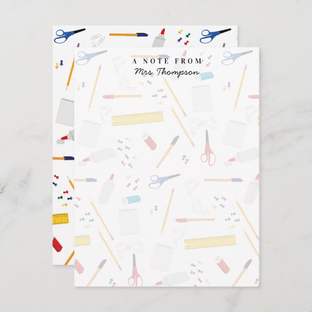 School Office Crafts Supplies Pattern Teacher Gift Card (Front/Back)