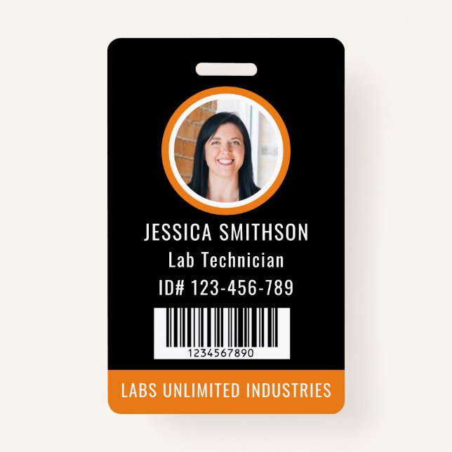 School or Business Photo ID Orange Black ID Badge (Front)