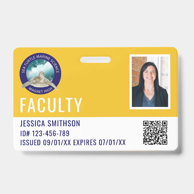 School or Business Photo ID Sunny Yellow Badge (Front)