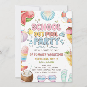 School Out Pool Party Start Of Summer Vacation Invitation