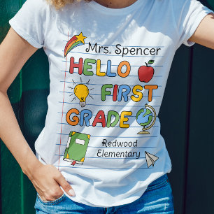 School Paper & Doodles Hello First Grade T-Shirt