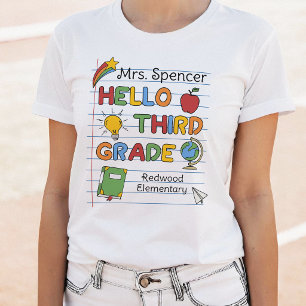 School Paper & Doodles Hello Third Grade T-Shirt