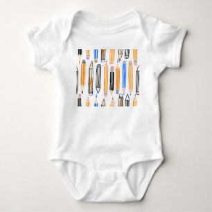 School Pencil Hand Drawn Illustration Baby Bodysuit