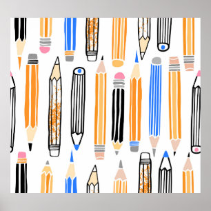 School Pencil Hand Drawn Illustration Poster
