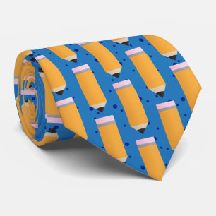 School Pencil Pattern Blue Neck Tie