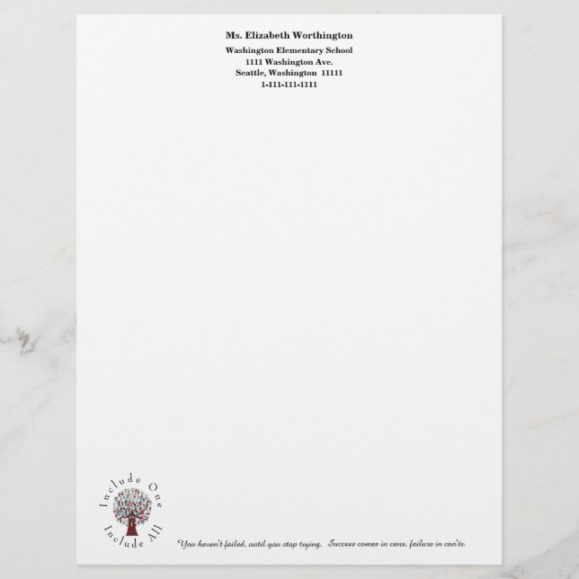 School Personnel Personalized Custom Letterhead (Front)