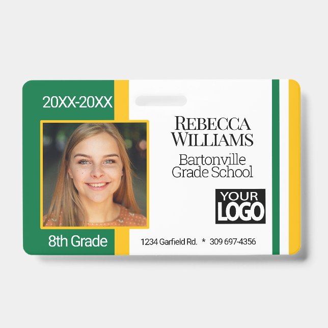 School Photo Badge - Green and Gold ID Badge (Front)