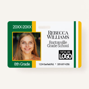 School Photo Badge - Green and Gold ID Badge