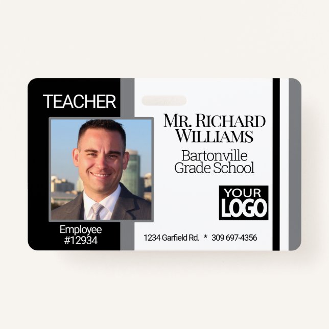 School Photo ID  - Black, White and Grey ID Badge (Front)