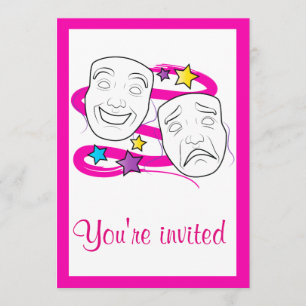School Play Invitation with Drama Masks