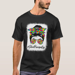 School Principal Messy Bun Supporting Autism Aware T-Shirt