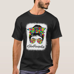 School Principal Messy Bun Supporting Autism Aware T-Shirt