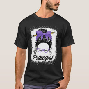 School Principal Messy Bun Women Purple Back To Sc T-Shirt